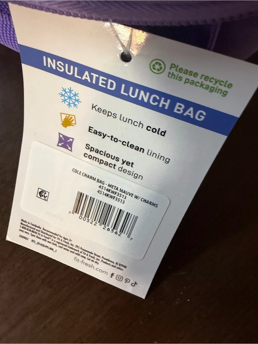 fit+fresh Purple Kids Lunch Bag with Customizable Charms